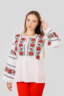 Bluza alba cu motiv floral rosu Fabiana