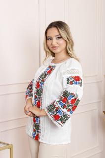 Bluza alba cu motiv floral rosu Iarina