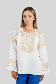 Bluza alba cu motiv geometric auriu Dora 01