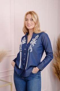 Bluza albastra cu motiv floral alb Violeta