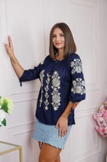 Bluza albastra cu motiv floral auriu Andrada 04