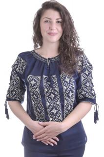 Bluza albastra cu motiv geometric crem Elvira 01