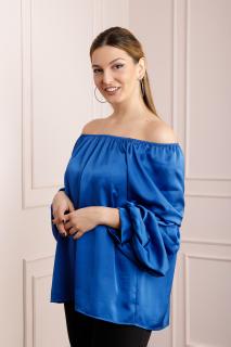 Bluza albastra eleganta cu maneci bufante