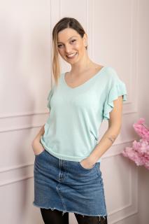 Bluza bleu pastel cu volanas la maneci