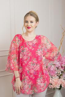 Bluza ciclam din voal cu imprimeu floral si maneci fluture