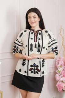 Bluza crem cu motiv floral negru Estera 01