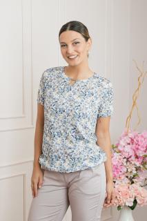 Bluza cu imprimeu floral albastru pastel si detaliu metalic