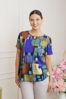 Bluza cu imprimeu geometric albastru si detaliu metalic