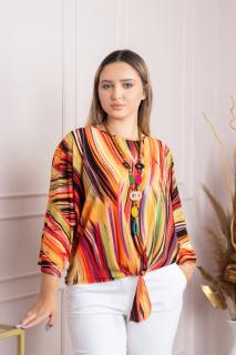 Bluza cu imprimeu orange abstract si colier decorativ