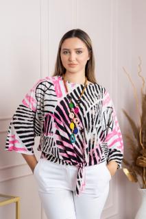 Bluza cu imprimeu safari print roz si colier decorativ