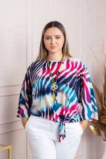 Bluza cu imprimeu zebra multicolor si colier decorativ