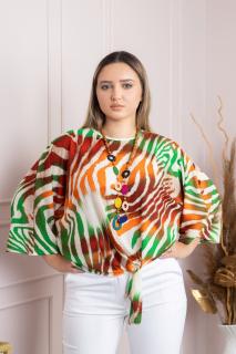 Bluza cu imprimeu zebra orange si colier decorativ