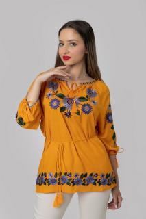 Bluza galbena cu motiv floral mov Catrinel 03