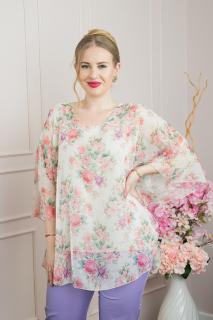 Bluza ivoire din voal cu imprimeu floral si maneci fluture