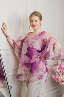 Bluza magenta din voal cu maneci largi si imprimeu floral