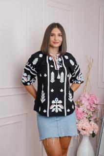 Bluza neagra cu motiv floral alb Estera 02