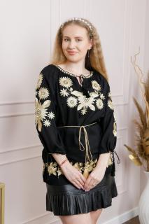 Bluza neagra cu motiv floral auriu Agnes 01