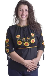 Bluza neagra cu motiv floral galben Giulia 02