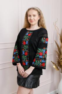 Bluza neagra cu motiv floral multicolor Beatrice 02