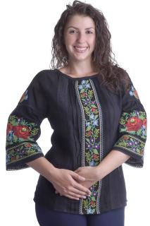 Bluza neagra cu motiv floral multicolor Francesca 01
