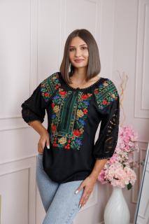 Bluza neagra cu motiv floral multicolor Simona 05