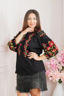 Bluza neagra cu motiv floral rosu Amina 02