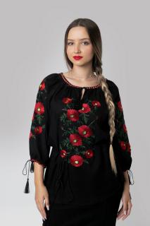 Bluza neagra cu motiv floral rosu Taisia 01