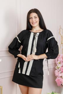 Bluza neagra cu motiv geometric alb Dominica