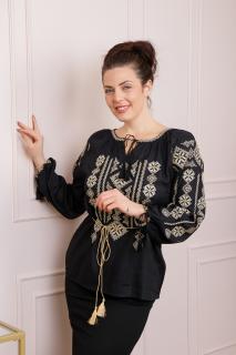 Bluza neagra cu motiv geometric auriu Gloria 03 - maneca lunga