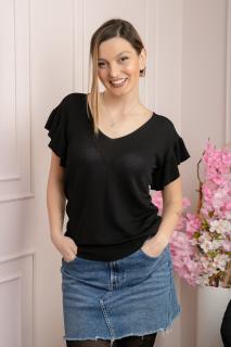 Bluza neagra cu volanas la maneci