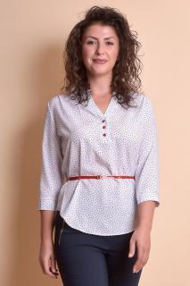 Bluza office alba cu buline si guler tunica