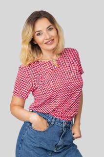 Bluza rosie cu imprimeuri geometrice albe