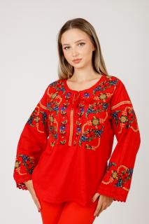 Bluza rosie cu motiv floral multicolor Afrodita 03