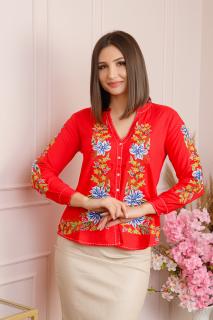 Bluza rosie cu motiv floral multicolor Sabrina