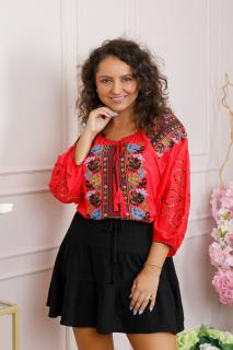 Bluza rosie cu motiv floral multicolor Simona 03