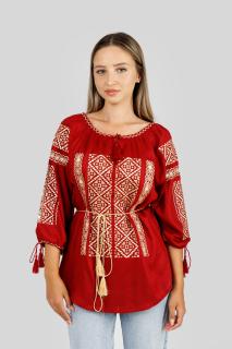 Bluza rosie cu motiv geometric auriu Ines 01