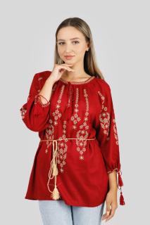 Bluza rosie cu motiv geometric auriu Iosefina 03