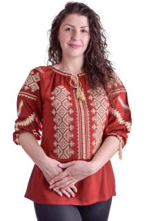 Bluza rosie cu motiv geometric auriu Maia 04