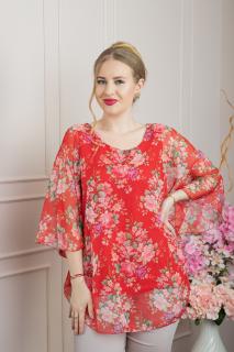 Bluza rosie din voal cu imprimeu floral si maneci fluture