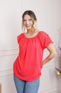 Bluza rosie din voal cu maneci bufante