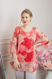 Bluza rosie din voal cu maneci largi si imprimeu floral