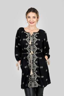 Bluza stil tunica neagra cu motiv geometric auriu Greta