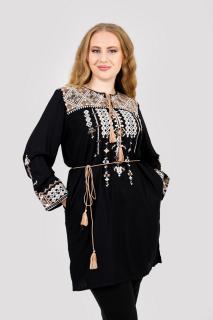 Bluza stil tunica neagra cu motiv geometric crem Matilda