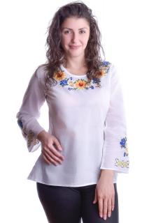 Bluza traditionala alba cu motiv floral multicolor Xenia
