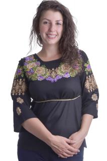 Bluza traditionala neagra cu motiv floral multicolor Leila 02