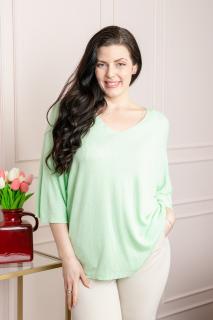 Bluza tricotata verde pastel cu maneci liliac