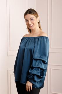 Bluza turcoaz eleganta cu maneci bufante
