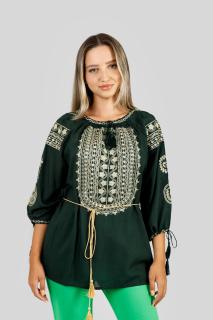 Bluza verde cu motiv floral auriu Irene 01