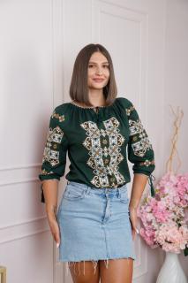 Bluza verde cu motiv floral crem Codrina