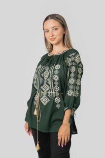 Bluza verde cu motiv geometric auriu Gloria 01 - maneca scurta